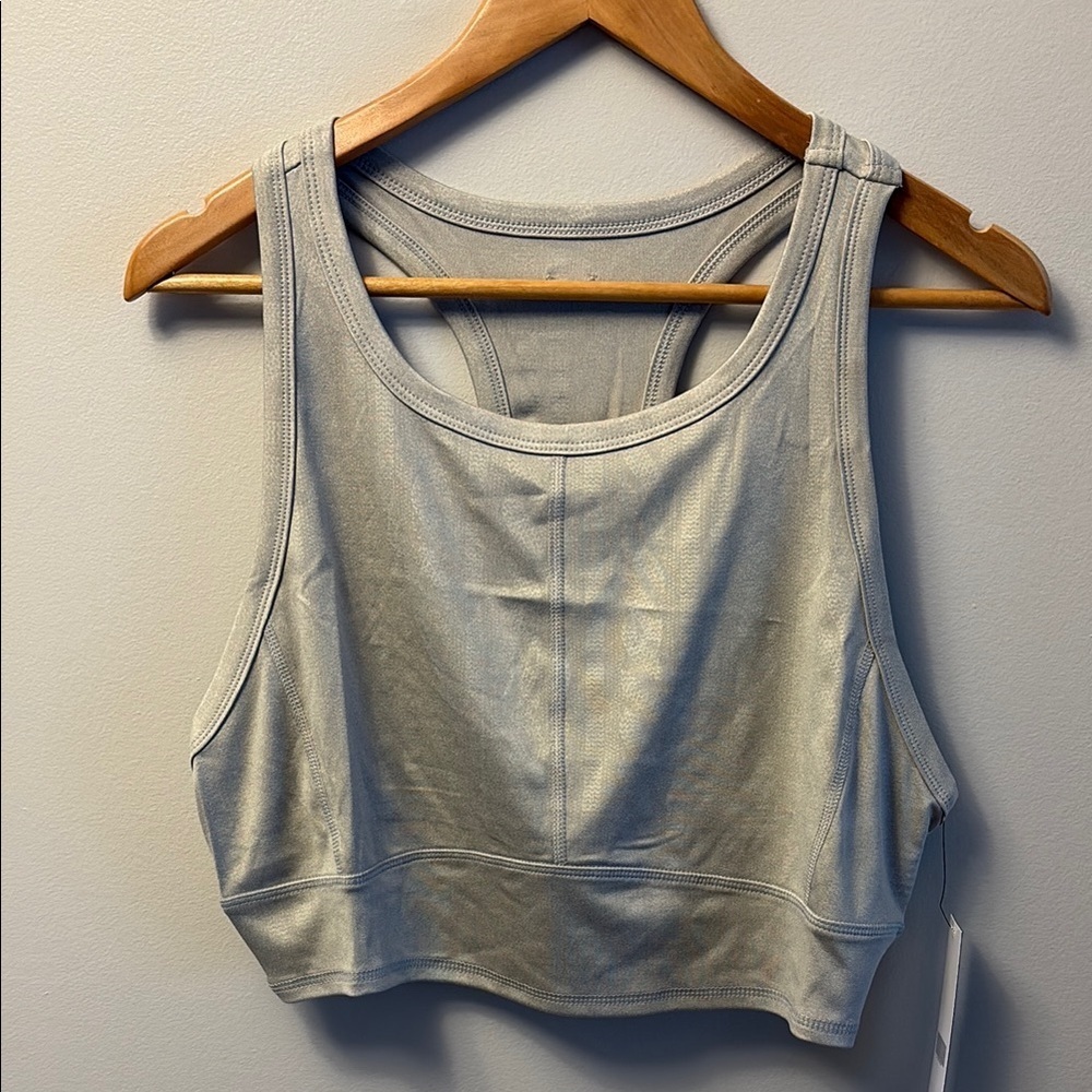 NWT Tahari Sport Geometric Print Silver Racer Back Sports Bra Size 1X
